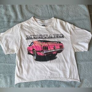 White Ford Mustang Cropped T Shirt